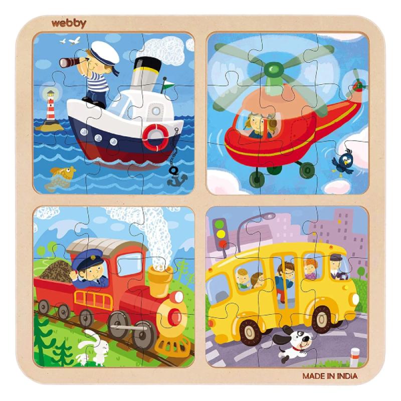 4 in 1 Vehicles Wooden Puzzle Toy, 36 Pcs